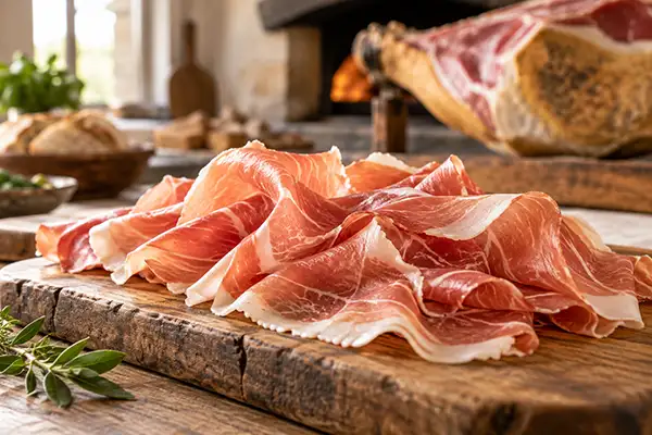 Hauchdünne Scheiben Prosciutto di San Daniele